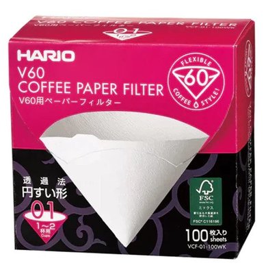 Фільтри Hario 01 100 шт. Білі Харіо V60 для кави BOX VCF-01-100WK фото