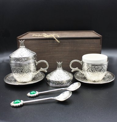 Подарочный набор турецких чашек Демитас 110 в коробке для чая и кофе (Серебро) 15391 фото