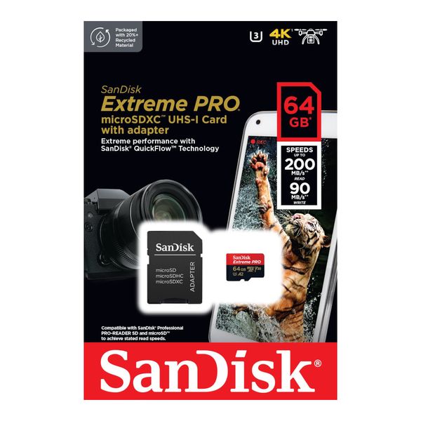 Карта памяти 64 ГБ microSDXC UHS-I U3 A2 SanDisk Extreme Pro SDSQXCU-064G-GN6MA 3959 фото