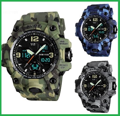Мужские спортивные наручные часы 1155 электронные с подсветкой, армейские камуфляжные часы с будильником 246 фото
