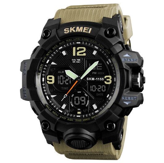 Мужские спортивные наручные часы 1155 электронные с подсветкой, армейские камуфляжные часы с будильником 246 фото