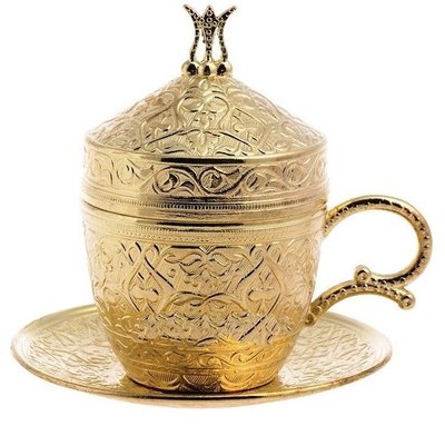 Турецька чашка Демітас Acar із блюдцем 110 мл. тюльпан Золото 14823 фото