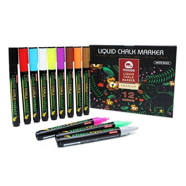 Набор меловых маркеров 12 цветов Liquid chalk marker Premium 15599 фото