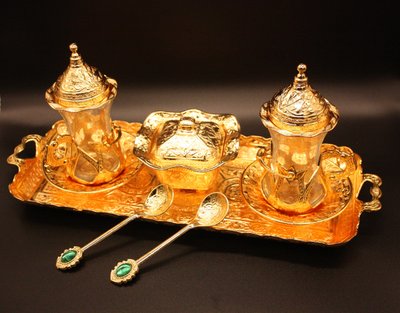 Турецкий набор #5 для подачи кофе и чая Армуды на подносе Золото 15165 фото