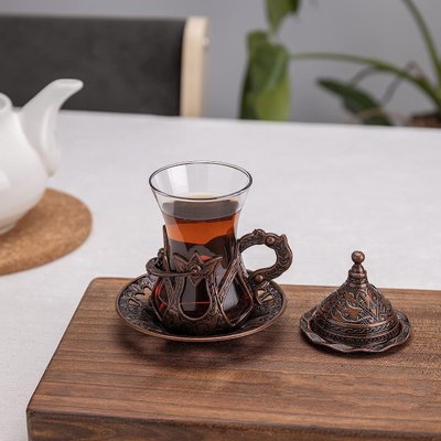 Турецька склянка Армуди з лукумницею для чаю і кави. Мідь 120 мл 14527 фото