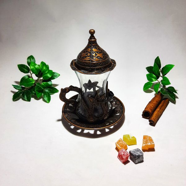 Турецкий стакан Армуды с лукумницей для чая и кофе. Медь 120 мл 14527 фото
