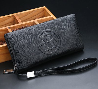 Мужской кожаный клатч кошелек с отделом для телефона черный 1454 фото