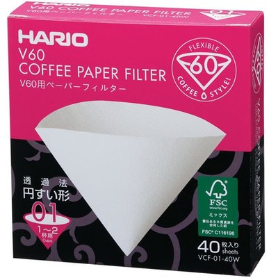 Фільтри Hario 01 40 шт. Білі Харіо V60 для кави BOX VCF-01-40W фото