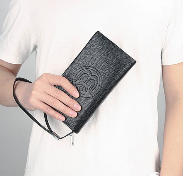 Чоловічий шкіряний гаманець клатч з відділом для телефону чорний 1454 фото
