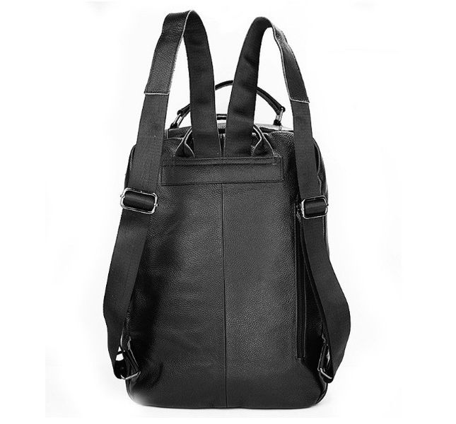 Кожаный мужской городской рюкзак большой и вместительный из натуральной кожи черный 1235 фото