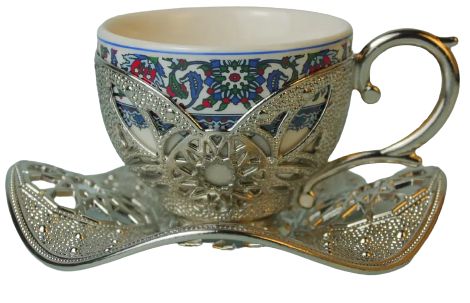 Турецкая чашка 90 мл Acar для подачи кофе Демитас Серебро Орнамент 15814 фото
