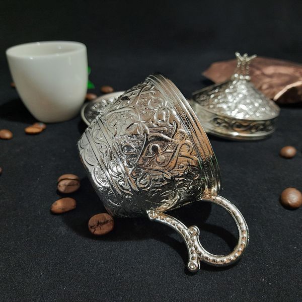 Турецкая чашка Демитас Acar с блюдцем 110 мл. Серебро 14326 фото