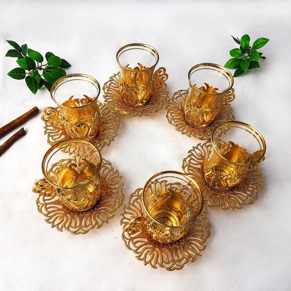 Турецкие стаканы армуды 6 шт. для чая и кофе. золото 100 мл. Золото 14532 фото