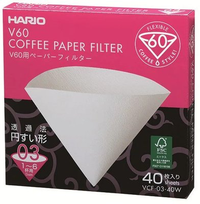 Фільтри Hario 03 40 шт. Білі Харіо V60 для кави BOX VCF-03-40W фото