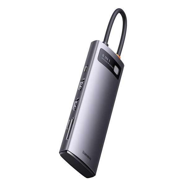 Концентратор хаб USB Type-C 8в1 HDMI 4K картридер зарядка 100Вт Baseus Metal Gleam WKWG050113 3700 фото