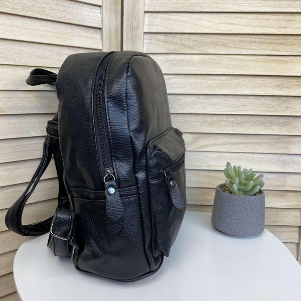 Чорний жіночий міський міні рюкзак еко шкіра, маленький прогулянковий рюкзак для дівчат 491 фото