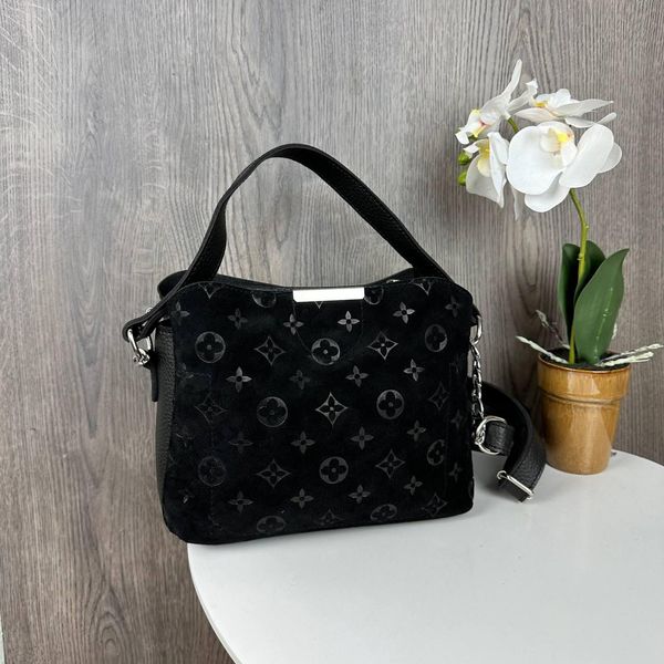 Женская замшевая сумочка с тиснением, мини сумка для девушек натуральная замша черная 1301 фото