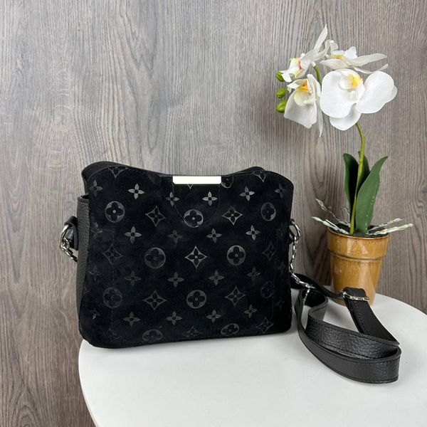 Замшева жіноча сумочка з тисненням, міні сумка для дівчат натуральна замша чорна 1301 фото