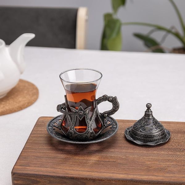 Турецкий сервиз Армуды Чай/кофе. 6 стаканов Темное Серебро 14522 фото