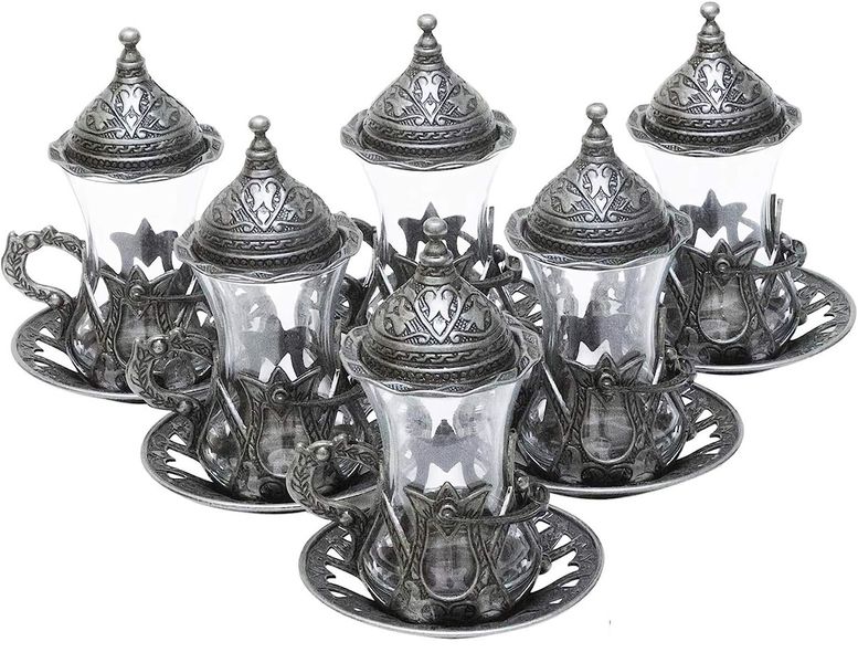 Турецкий сервиз Армуды Чай/кофе. 6 стаканов Темное Серебро 14522 фото