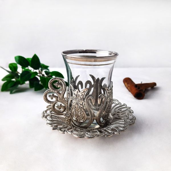 Турецкие стаканы армуды 6 шт. для чая и кофе. Серебро 14533 фото