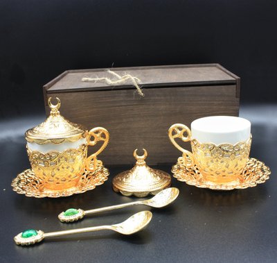 Подарунковий набір турецьких чашок для кави 110 Демітас у коробці (Золото) 15394 фото