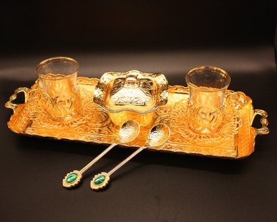 Турецкий набор #2 для подачи кофе и чая Армуды на подносе Золото 15168 фото