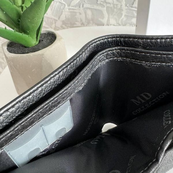 Мужской кожаный кошелек портмоне на кнопке черный бумажник 1180 фото