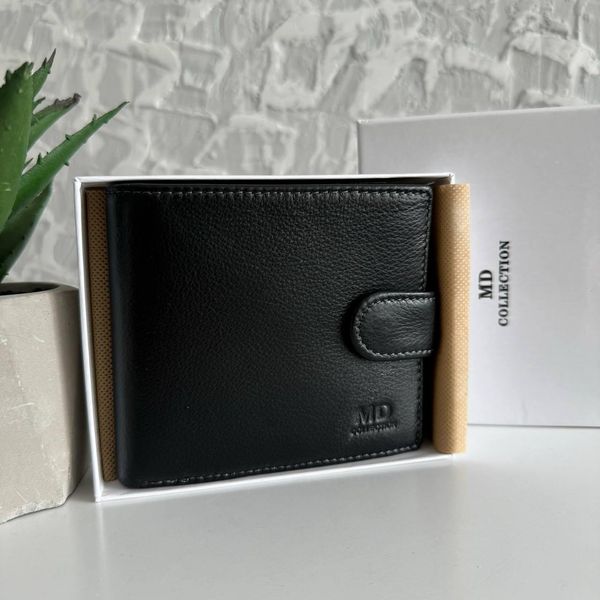 Мужской кожаный кошелек портмоне на кнопке черный бумажник 1180 фото
