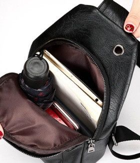 Мужская сумка бананка на грудь с USB эко кожа, кросс боди сумка-бананка слинг для мужчин нагрудная барсетка 677К фото