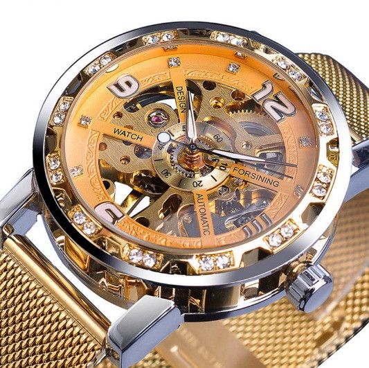 Жіночий наручний годинник механічний Forsining скелетон з відкритим механізмом і камінцями 996Е фото