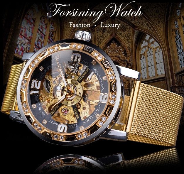 Жіночий наручний годинник механічний Forsining скелетон з відкритим механізмом і камінцями 996Е фото